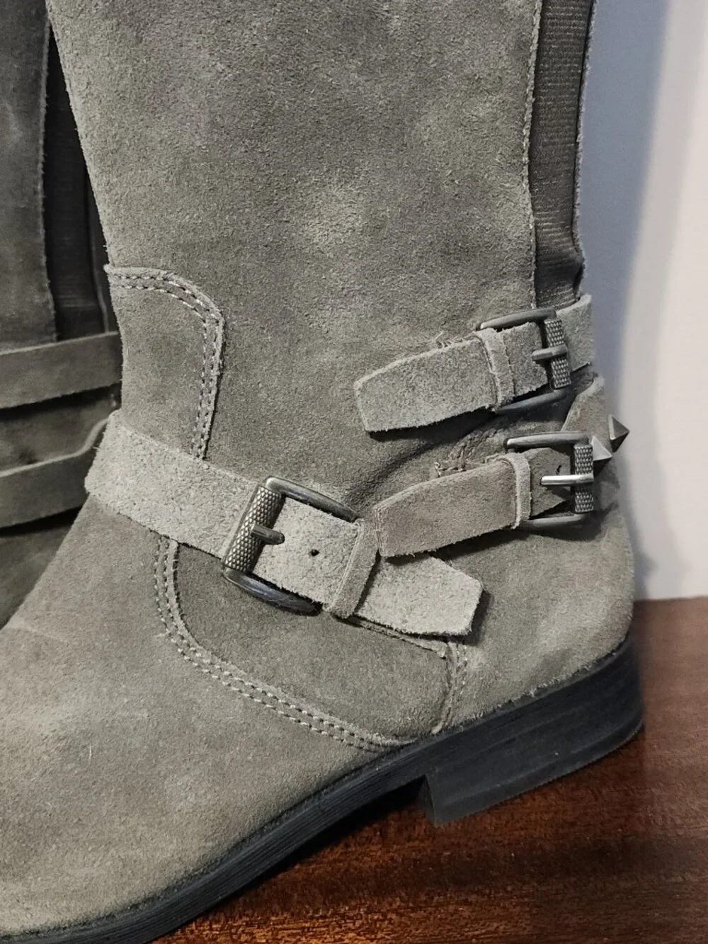 Marc Fisher Grey Tall Boots w/studs, Size 6M